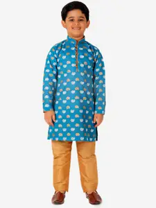 Pro-Ethic STYLE DEVELOPER Boys  Floral Printed Pure Cotton Kurta with Pyjamas