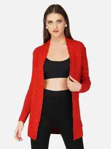 JoE Hazel Women Red Self Design Shrug
