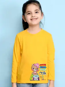 NUSYL Girls Yellow Printed T-shirt