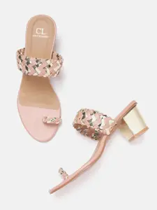Carlton London Women Pink & Gold-Toned Woven Block Heels