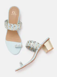 Carlton London Women Blue & Gold-Toned Woven Design Block Heels