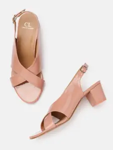 Carlton London Women Dusty Pink Criss-Cross Block Heels