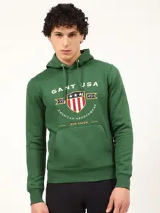 GANT Men Green Printed Hooded Sweatshirt