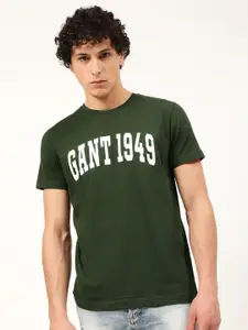 GANT Men Green Typography Printed Pure Cotton T-shirt