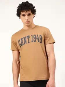 GANT Men Brown Typography Printed Pure Cotton T-shirt