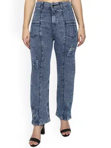 LIVE OK Women Blue Boyfriend Fit High-Rise Mildly Distressed Light Fade Jeans