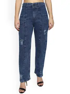 LIVE OK Women Blue Boyfriend Fit High-Rise Mildly Distressed Jeans