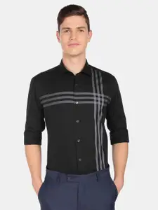 AD By Arvind Men Black Striped Pure Cotton Formal Shirt