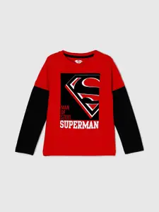 max Boys Red Superman Printed Pure Cotton T-shirt