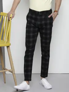 The Indian Garage Co Men Black Checked Slim Fit Trousers