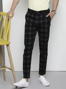 The Indian Garage Co Men Black Checked Slim Fit Trousers