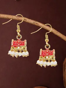 OOMPH Gold Plated Pink Dome Shaped Jhumkas Earrings