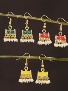 OOMPH Set of 3 Gold Plated Dome Shaped Jhumkas Earrings