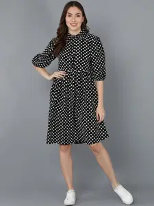 Fashfun Black & White Polka Dot Printed Collared Dress