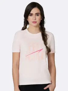 Van Heusen Women White Typography Printed Sleeves Anti Odour Lounge T-shirt