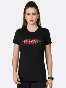 Van Heusen Women Black Typography Printed Lounge Tshirts