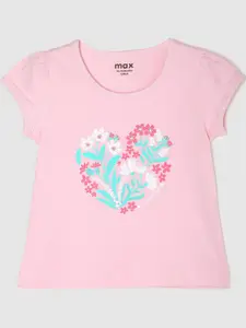 max Girls Pink Floral Printed Pure Cotton T-shirt
