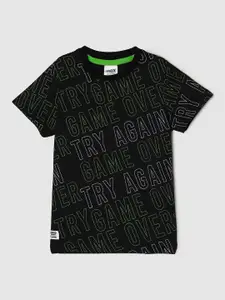 max Boys Black Typography Printed Pure Cotton T-shirt