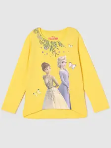 max Girls Yellow Printed Pure Cotton High Low T-shirt