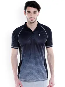 Campus Sutra Men Black & Blue Ombre-Dyed Polo Collar T-shirt
