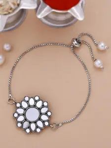 Voylla Women Kundan Embedded Silver-Toned Bracelet Style Rakhi