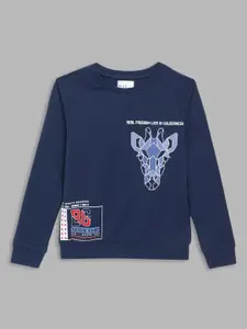 Blue Giraffe Boys Navy Blue Printed Pure Cotton Pullover Sweatshirt