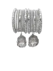 FEMMIBELLA Set Of 18 Silver-Plated Latkan Kada Bangles