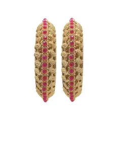 FEMMIBELLA Set Of 2 Gold-Plated & Polki Pink Stone-Studded Bangles