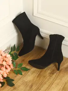 Truffle Collection Women Black Solid Ankle Length stiletto  Boots