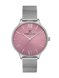 Daniel Klein Premium Women Pink Dial & Silver Toned Straps Analogue Watch DK.1.13246-6