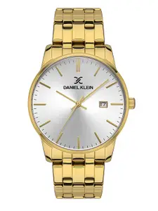 Daniel Klein Premium Men Silver Dial & Gold-Toned Strap Analogue Watch DK 1 13270-5