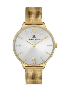 Daniel Klein Premium Women Silver Dial & Gold Bracelet Straps Analogue Watch DK.1.13246-4