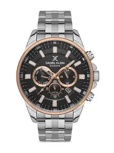 Daniel Klein Exclusive Men Black Dial & Silver Toned Strap Analogue Watch DK.1.13274-4