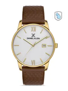Daniel Klein Premium Men White Dial & Brown Leather Strap Analogue Watch DK 1 13271-4