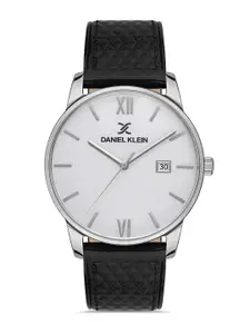 Daniel Klein Premium Men White Dial & Black Leather Strap Analogue Watch DK 1 13271-1