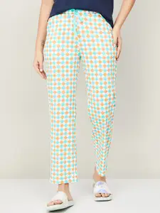 Ginger by Lifestyle Women White & Blue Checked Lounge Pant