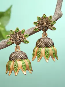 KARATCART Lime Green Gold Plated Jhumki Earrings