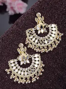 KARATCART Women Gold-Toned & White Classic Chandbalis Earrings