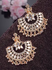 KARATCART Rose Gold Plated & White Mata Laxmi Design Chandbalis Earrings