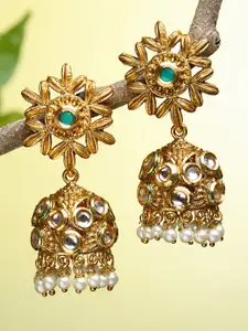 KARATCART Green Dome Shaped Jhumkas Earrings