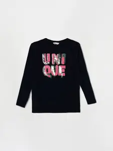 Fame Forever by Lifestyle Girls Navy Blue And Pink Sequins Embellished Pullover Sweater