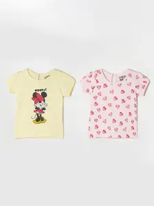 Juniors by Lifestyle Girls Yellow & Peach Pack Of 2 Mickey Mouse Pure Cotton T-shirt