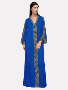 PATRORNA Women Blue Checked Maxi Nightdress