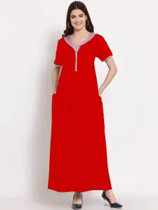 PATRORNA Women Red Maxi Nightdress