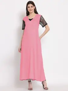 PATRORNA Women Pink Maxi Nightdress