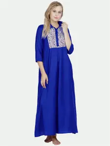 PATRORNA Women Blue Maxi Nightdress