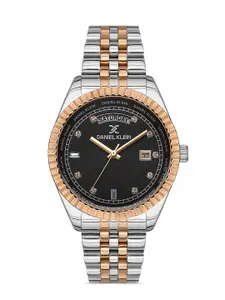 Daniel Klein Women Black And Silver Embellished Dial Bracelet Strap Watch DK.1.13220-3