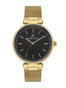 Daniel Klein Premium Women Black And Gold Embellished Dial & Strap Watch DK.1.13214-6