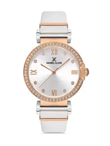 Daniel Klein Premium Women Silver-Toned Dial & White Leather Watch DK.1.13219-2