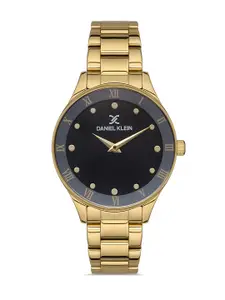 Daniel Klein Premium Women Black Embellished Dial & Gold Strap Analogue Watch DK.1.13240-6